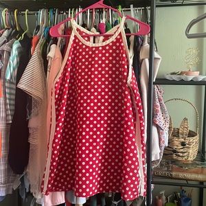 C Red & White Polka Dot Tie Back on Neckline Flirty Shell Top Size L 🍎